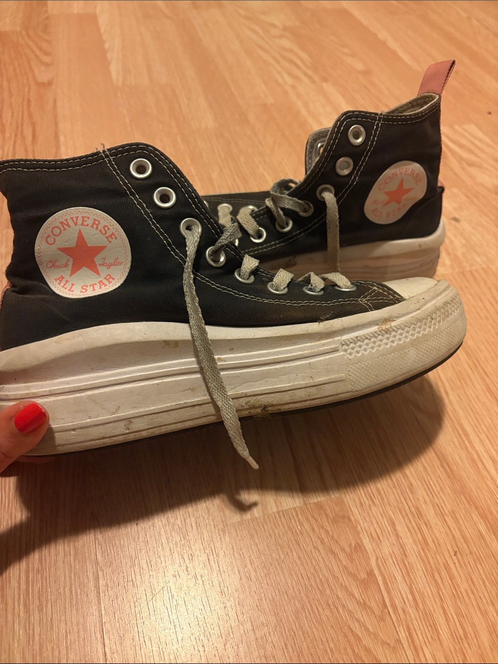 Converse High Top Sneakers in Black with Pink Star Patch